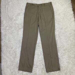 Nike Golf Pants Men 34x34 Khaki Beige Dri Fit Flat Front Performance Embroidered
